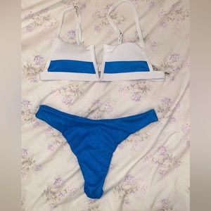 Square top blue and white shein bikini
